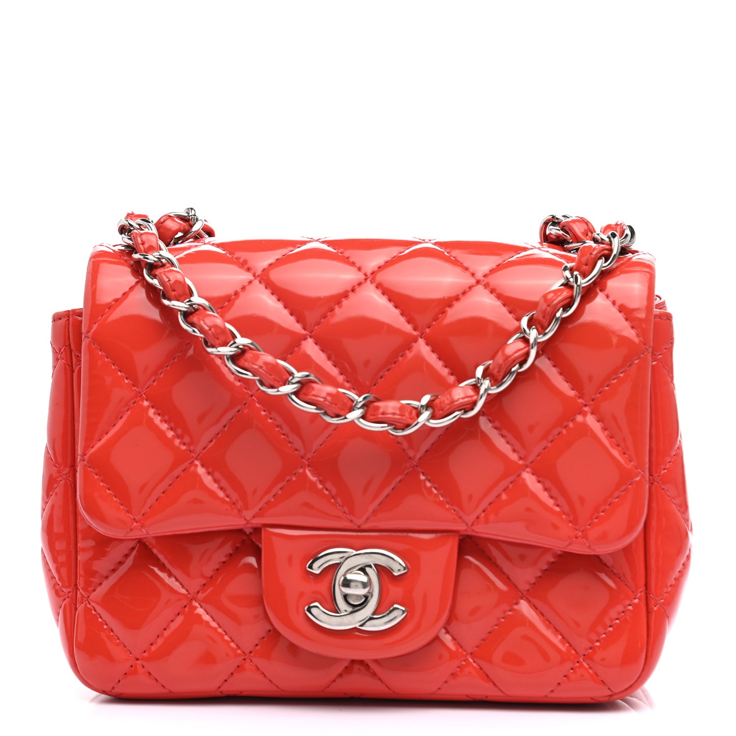Patent Quilted Mini Square Flap Red