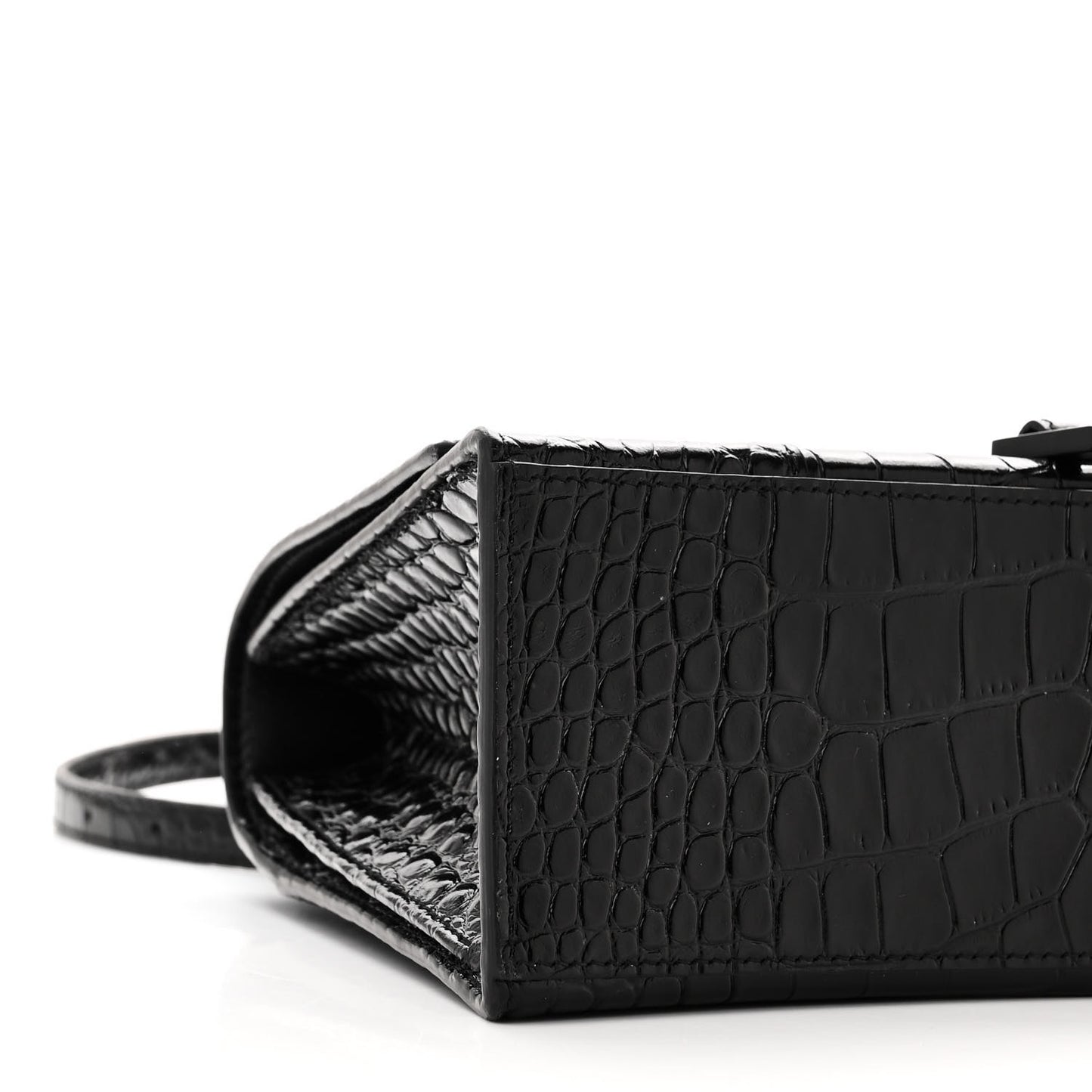 Shiny Calfskin Monochrome Crocodile Embossed Medium Hourglass Top Handle Bag Black