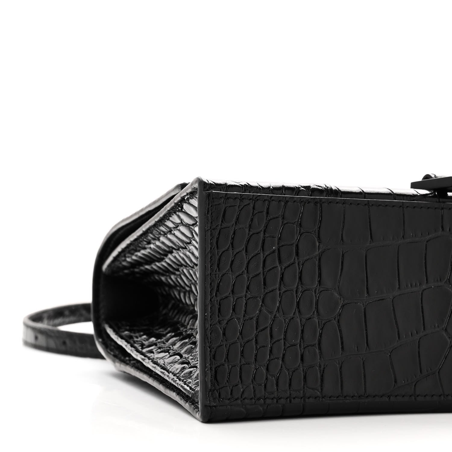 Balenciaga Shiny Calfskin Monochrome Crocodile Embossed Medium Hourglass Top Handle Bag Black 8 of 9