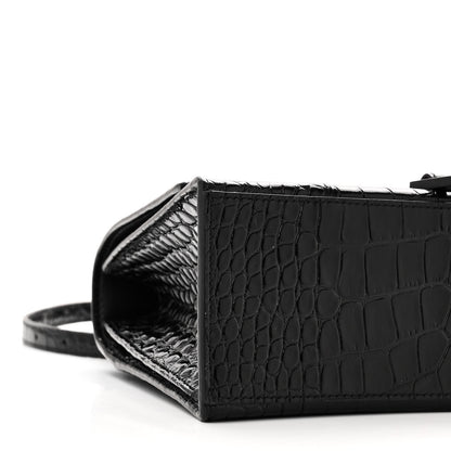 Balenciaga Shiny Calfskin Monochrome Crocodile Embossed Medium Hourglass Top Handle Bag Black 8 of 9