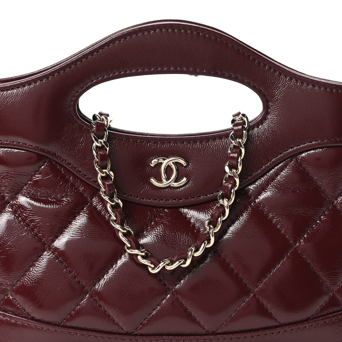 Shiny Crumpled Calfskin Quilted Nano 31 Shopping Bag Burgundy