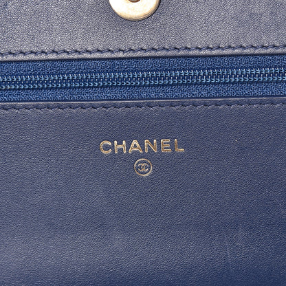 Chanel Lambskin Quilted Boy Wallet On Chain WOC Navy Blue 6 of 12