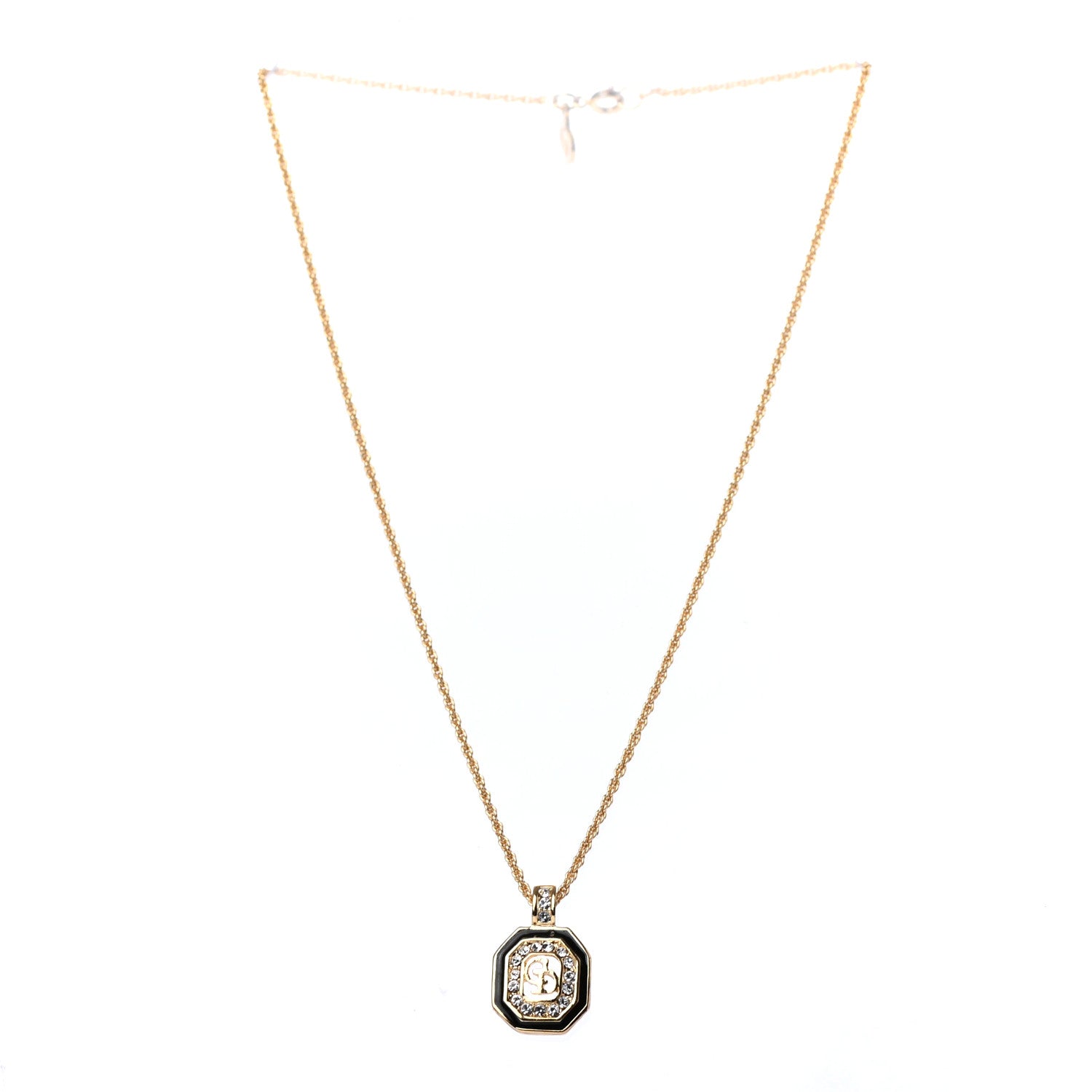 Christian Dior Metal Crystal CD Necklace Gold Black 3 of 5