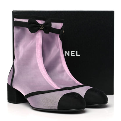 Chanel Mesh Grosgrain CC Cap Toe Ankle Boots 38.5 Light Pink Black 10 of 10