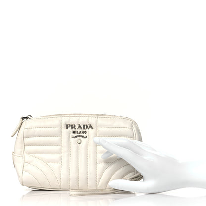 Prada Soft Calfskin Stitched Diagramme Wristlet Pouch White 2 of 12