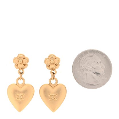Chanel Camellia CC Heart Drop Earrings Gold 2 of 4