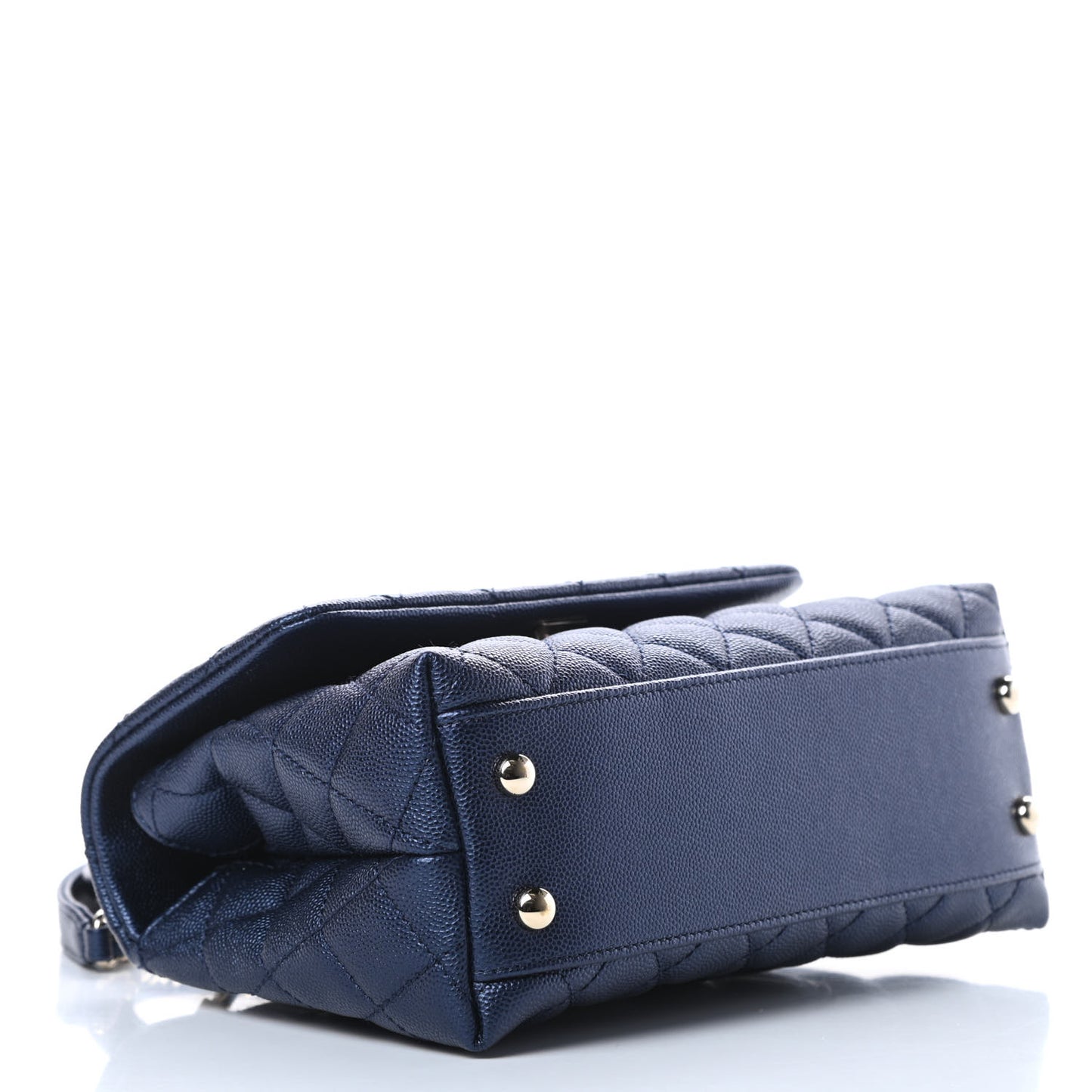 Metallic Caviar Quilted Mini Coco Handle Flap Dark Blue