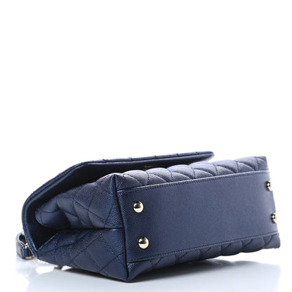 Chanel Metallic Caviar Quilted Mini Coco Handle Flap Dark Blue 4 of 11