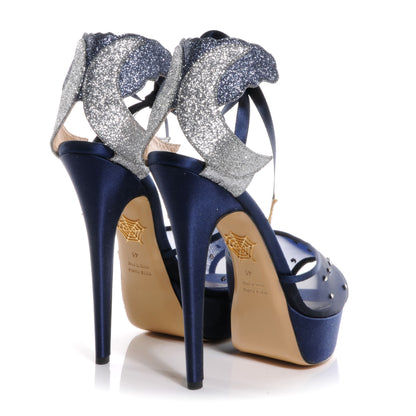 FASHIONPHILE CHARLOTTEOLYMPIASilkTwillAnkleTiePlatformSandals41Blue 4 of 6