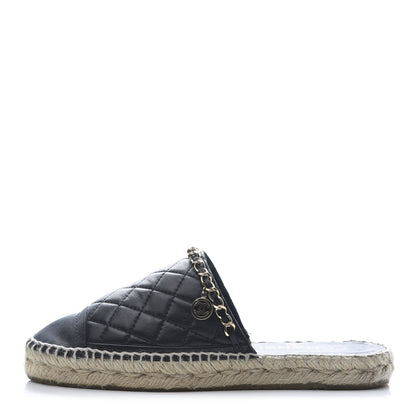 Chanel Lambskin Grosgrain Quilted CC Chain Espadrille Mules 37 Black 1 of 9