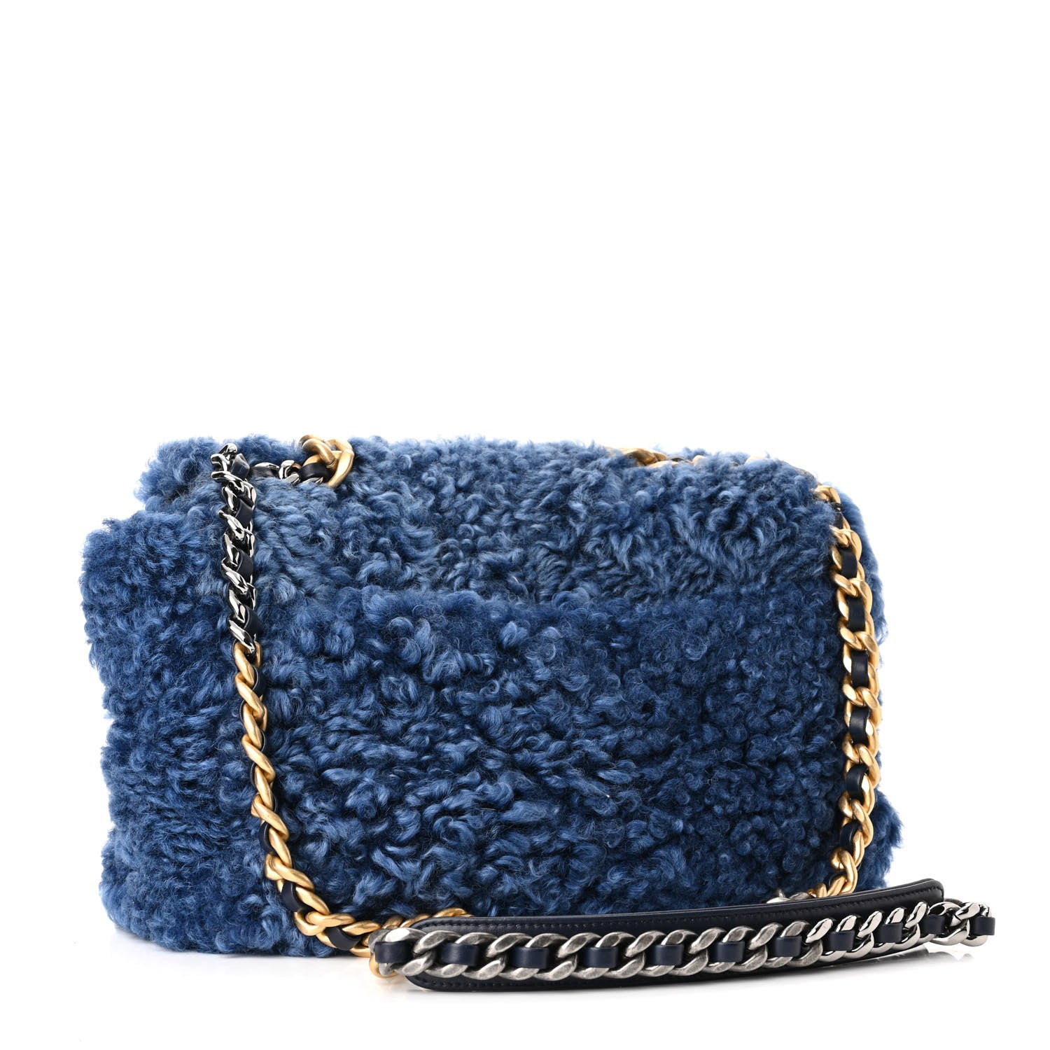 Chanel Shearling Sheepskin Large Chanel 19 Flap Blue 3 of 11