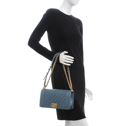 Chanel Caviar Quilted Medium Boy Flap Blue 3 of 9