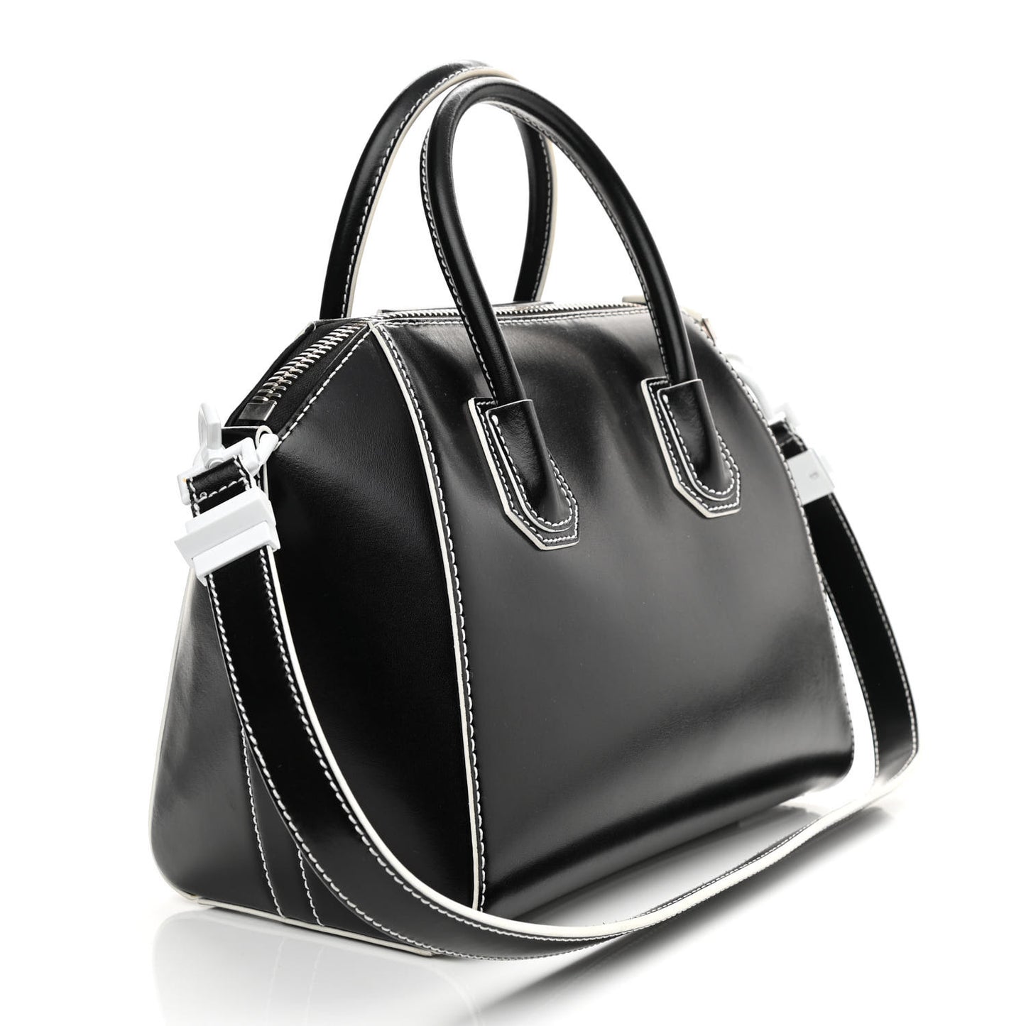 Calfskin Contrast Topstitch Small Antigona Black White