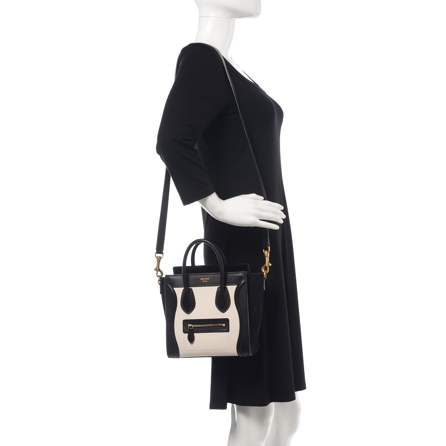 Celine Bullhide Calfskin Nubuck Bi-Color Nano Luggage Black White 2 of 11