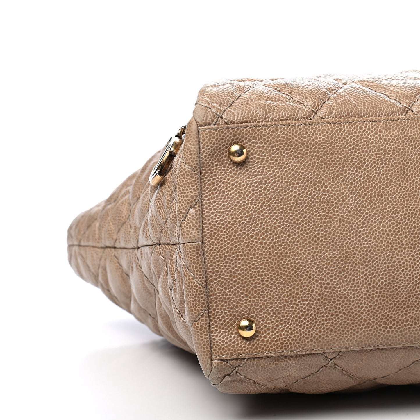 Crumpled Grained Calfskin Large Coco Pleats Tote Beige