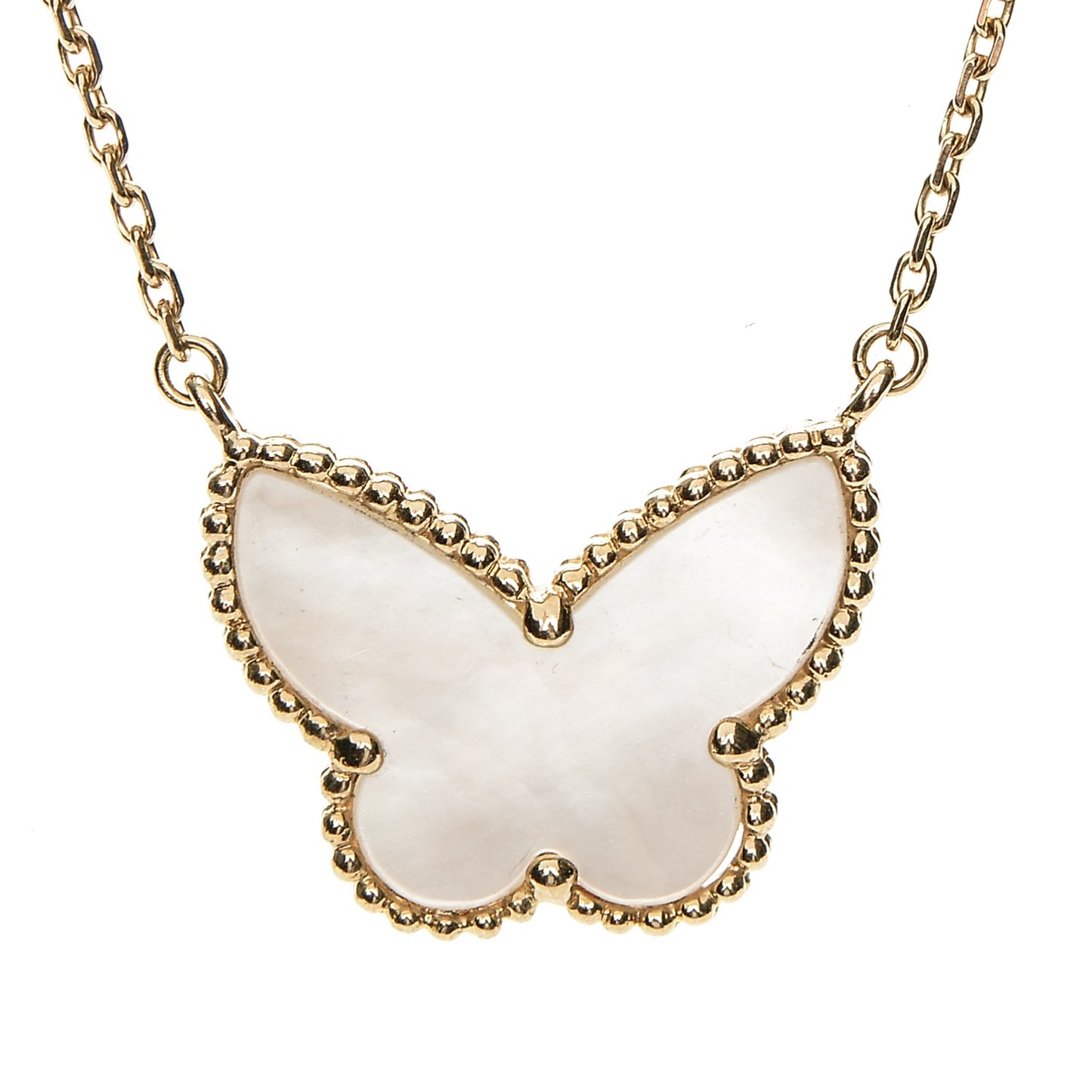 18K Yellow Gold Mother of Pearl Lucky Alhambra Butterfly Pendant Necklace