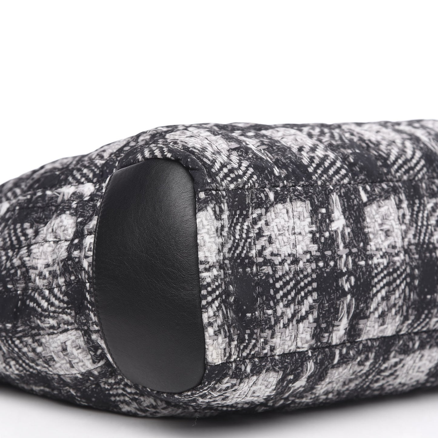 Lambskin Nylon Tweed Printed Tote Black White