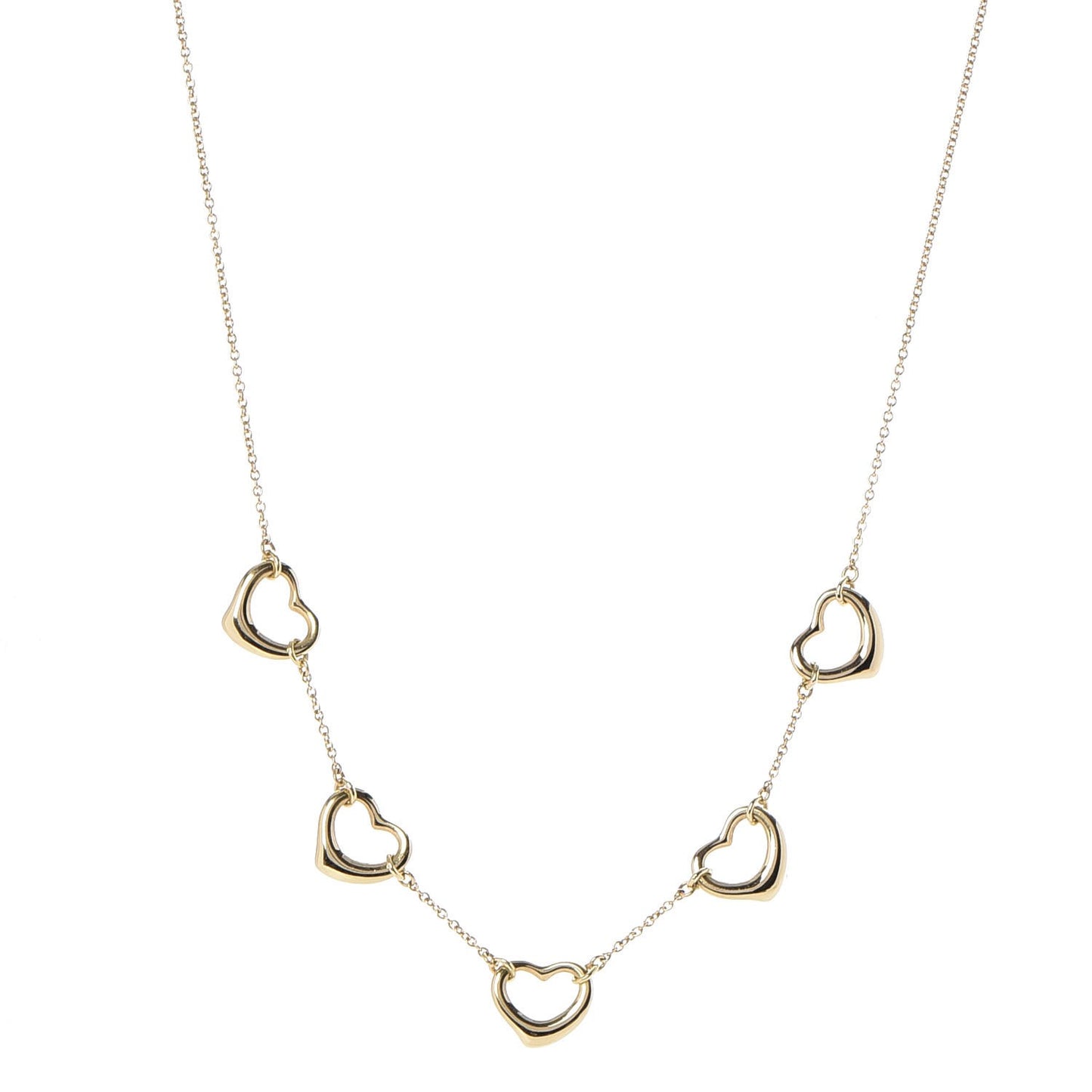 18K Yellow Gold Elsa Peretti 5 Open Heart Station Necklace
