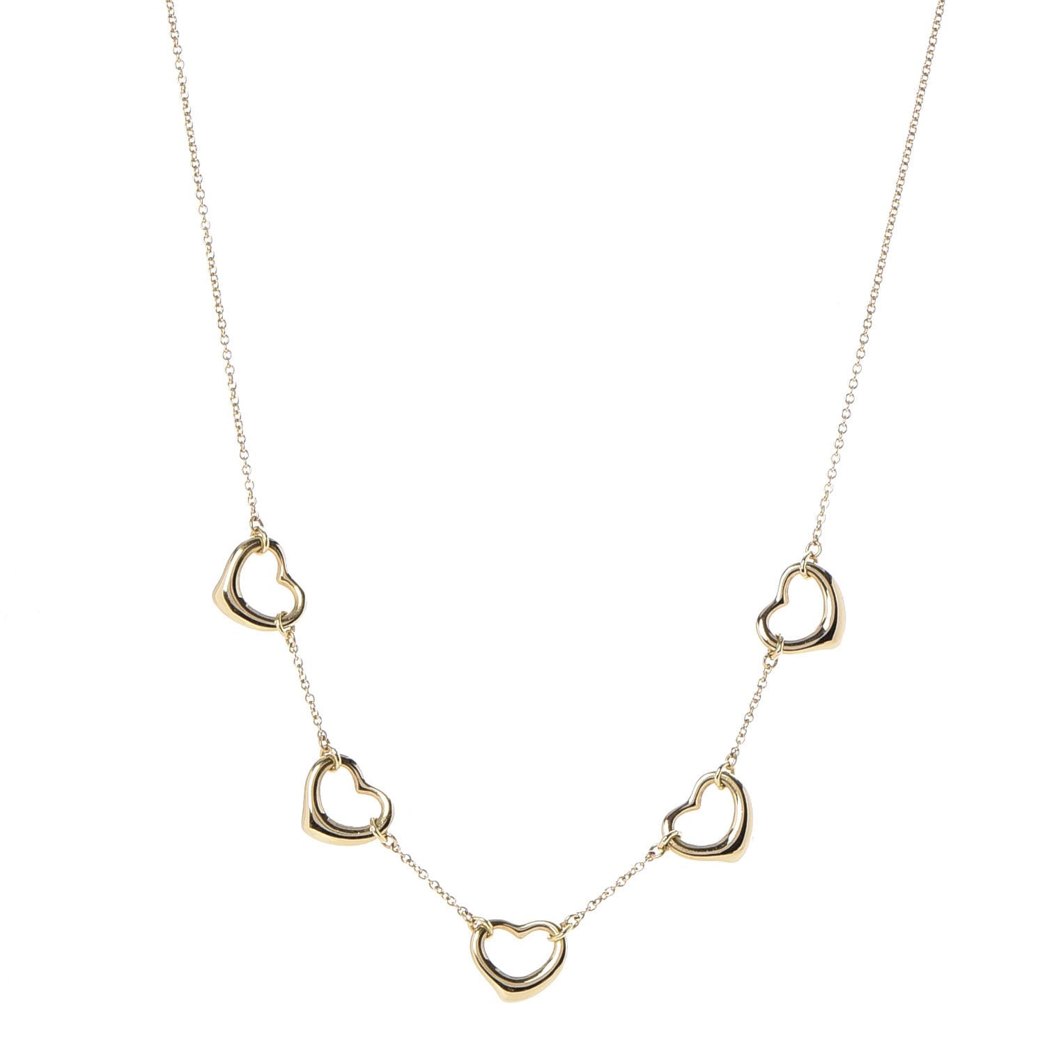 Tiffany 18K Yellow Gold Elsa Peretti 5 Open Heart Station Necklace 1 of 7