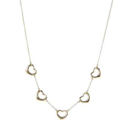 Tiffany 18K Yellow Gold Elsa Peretti 5 Open Heart Station Necklace 1 of 7