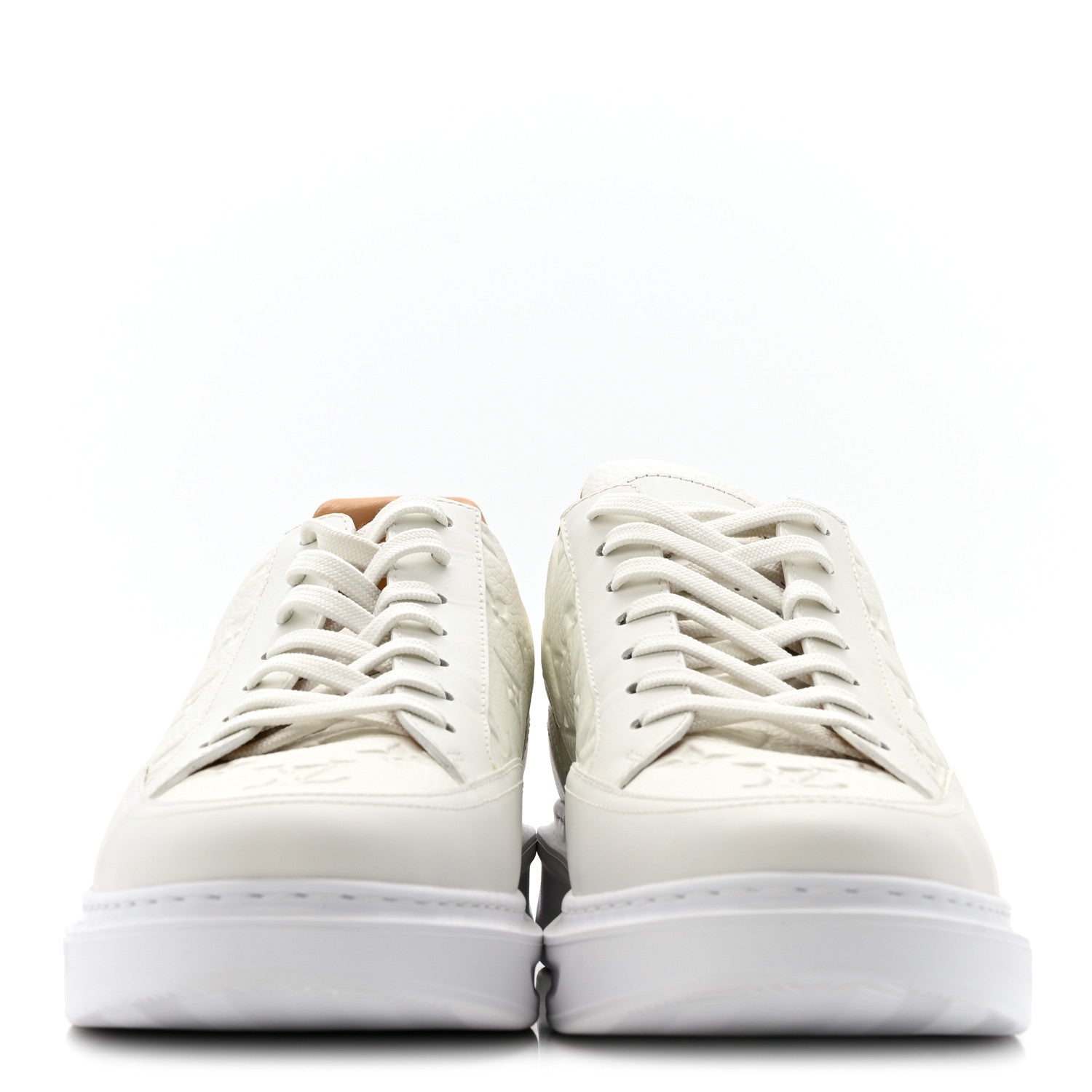 Louis Vuitton Grained Calfskin Embossed Monogram Mens Beverly Hills Sneakers 8.5 White 3 of 9