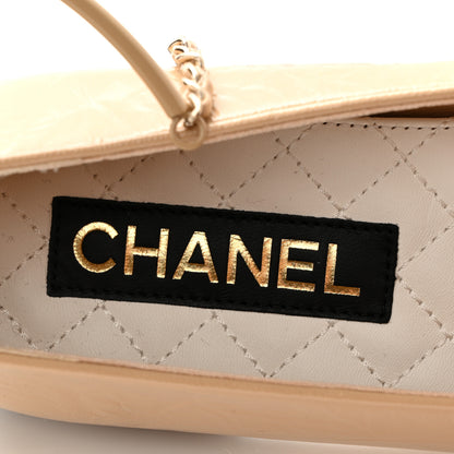 Chanel Lambskin Cap Toe Ankle Chain Ballerina Flats 41 Beige Black 8 of 12
