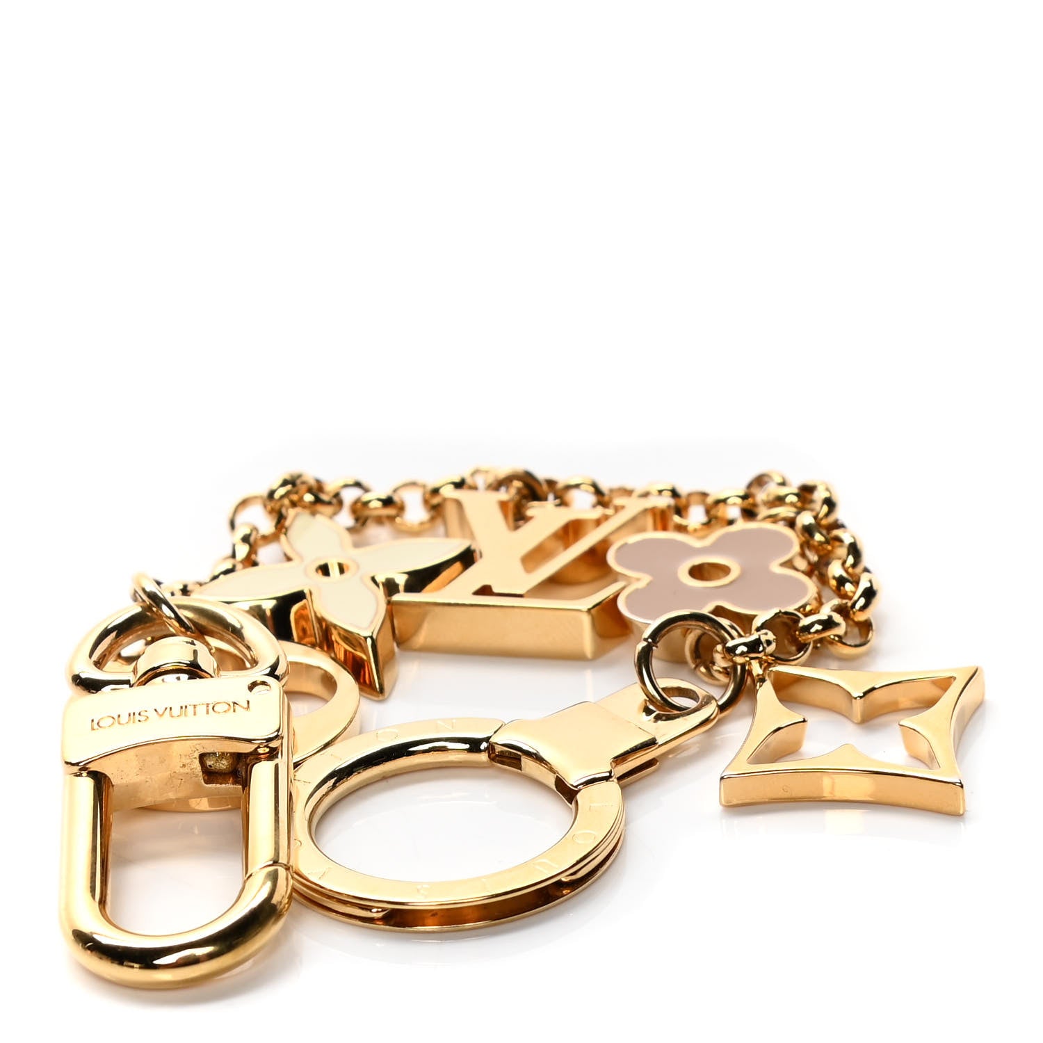 Louis Vuitton Brass Enamel Fleur De Monogram Bag Charm Chain Gold 9 of 11