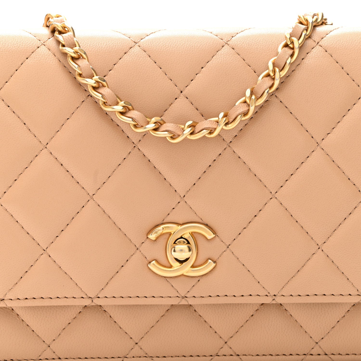 Chanel Lambskin Quilted CC Pearl Crush Wallet on Chain WOC Beige 9 of 12