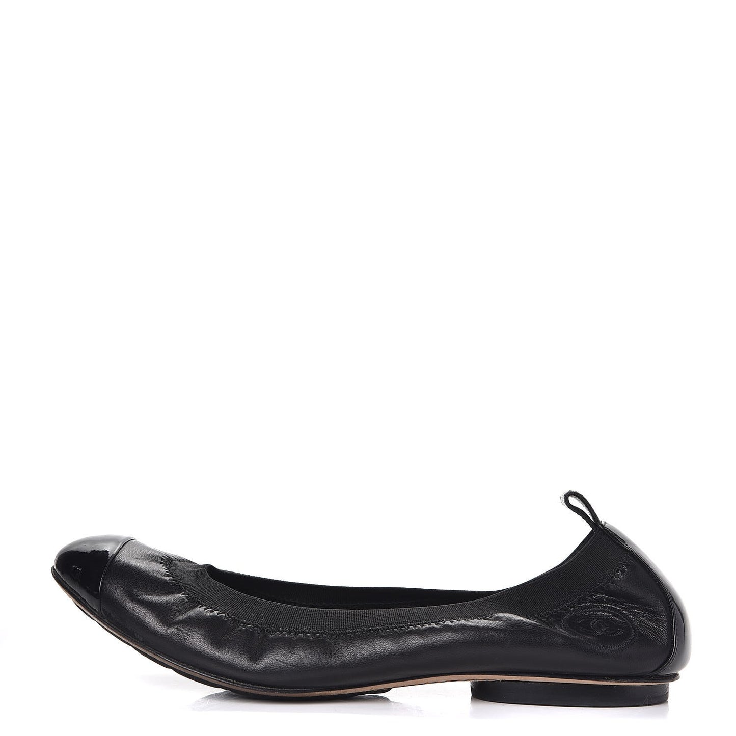 Lambskin Patent CC Elastic Cap Toe Ballerina Flats 36 Black