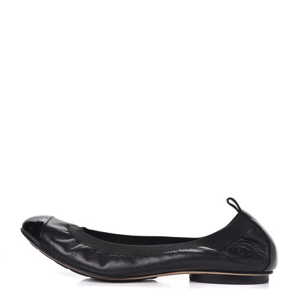 Chanel Lambskin Patent CC Elastic Cap Toe Ballerina Flats 36 Black 1 of 8