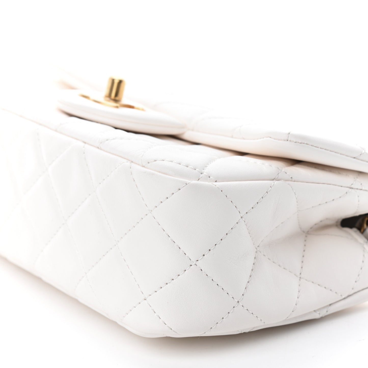 Lambskin Quilted Mini Rectangular Pearl Crush Flap White