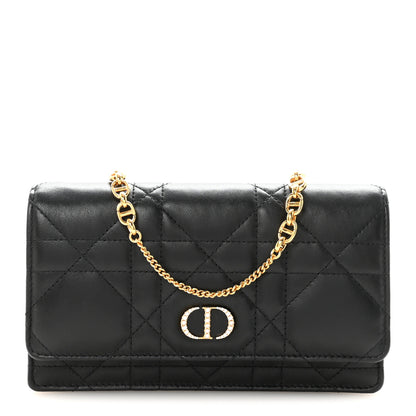 Christian Dior Lambskin Crystal Macrocannage Caro Pouch With Chain Black 1 of 9