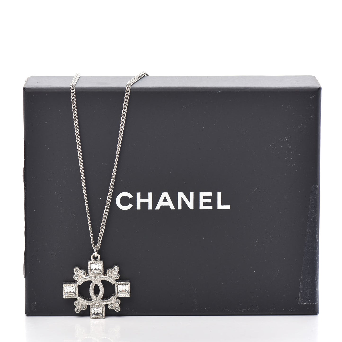 Baguette Crystal CC Pendant Necklace Silver