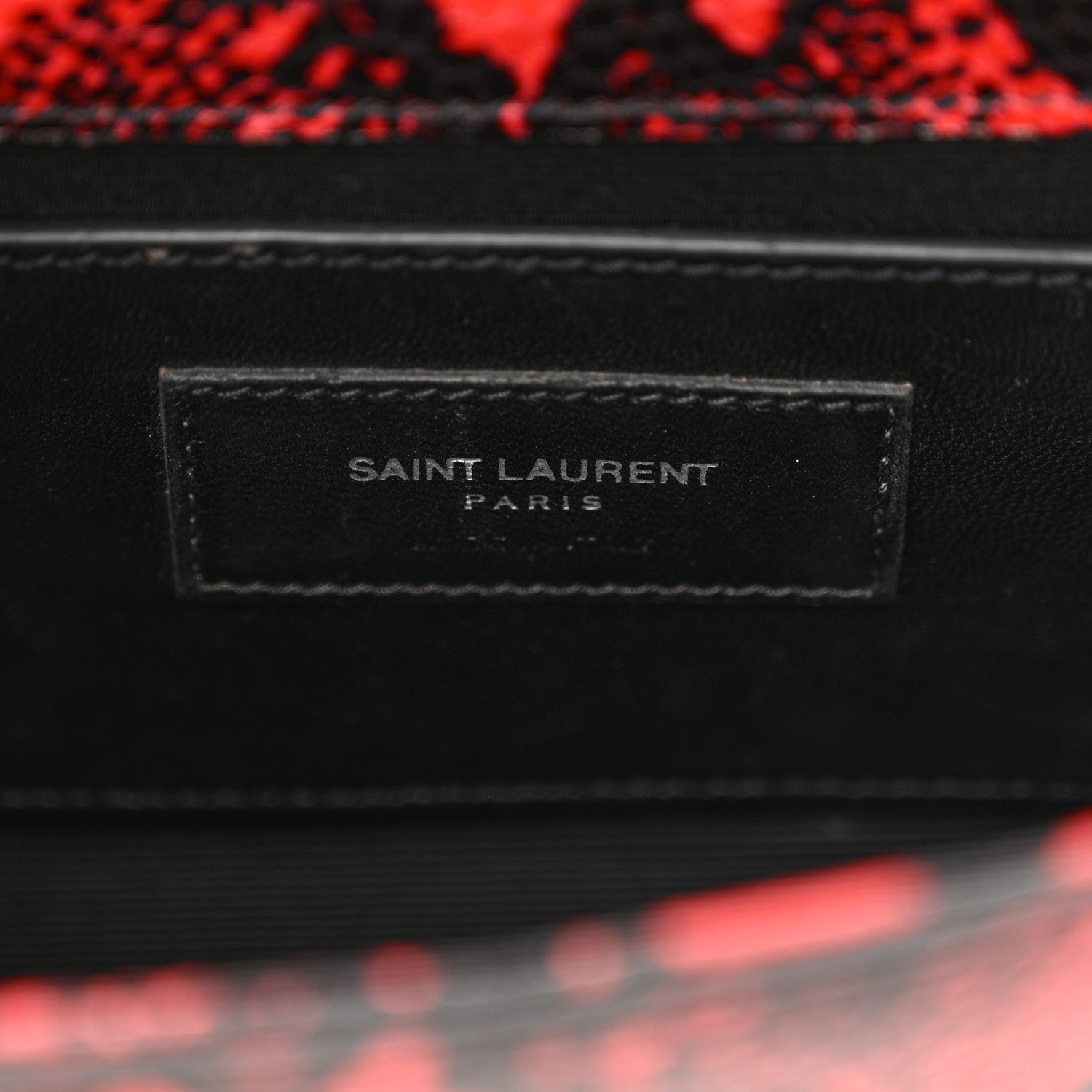 Saint Laurent Calfskin Snakeskin Embossed Small Classic Monogram Kate Tassel Satchel Red Black 6 of 12