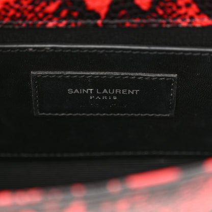Saint Laurent Calfskin Snakeskin Embossed Small Classic Monogram Kate Tassel Satchel Red Black 6 of 12