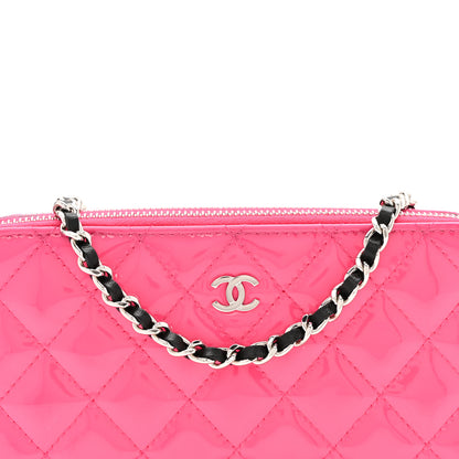 Chanel Patent Quilted Small Clutch With Chain Pink Black 9 of 14