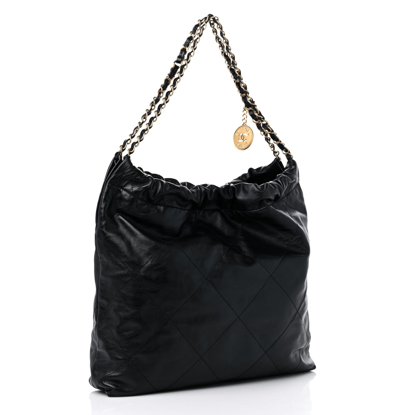 Shiny Calfskin Quilted Chanel 22 Black