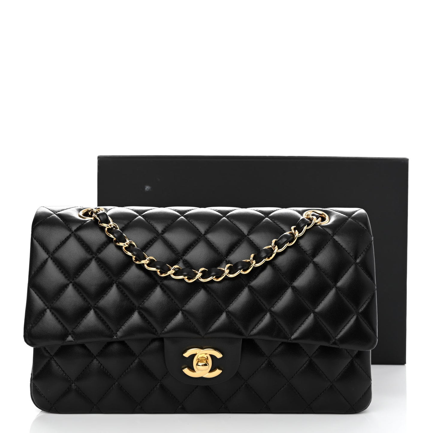 Lambskin Quilted Medium Double Flap Black