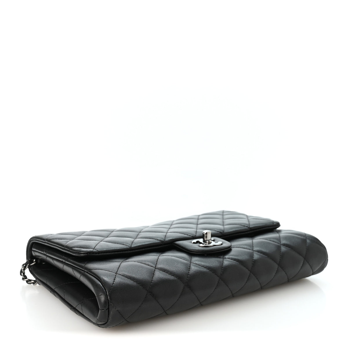 Lambskin Quilted Clutch with Chain Flap Black