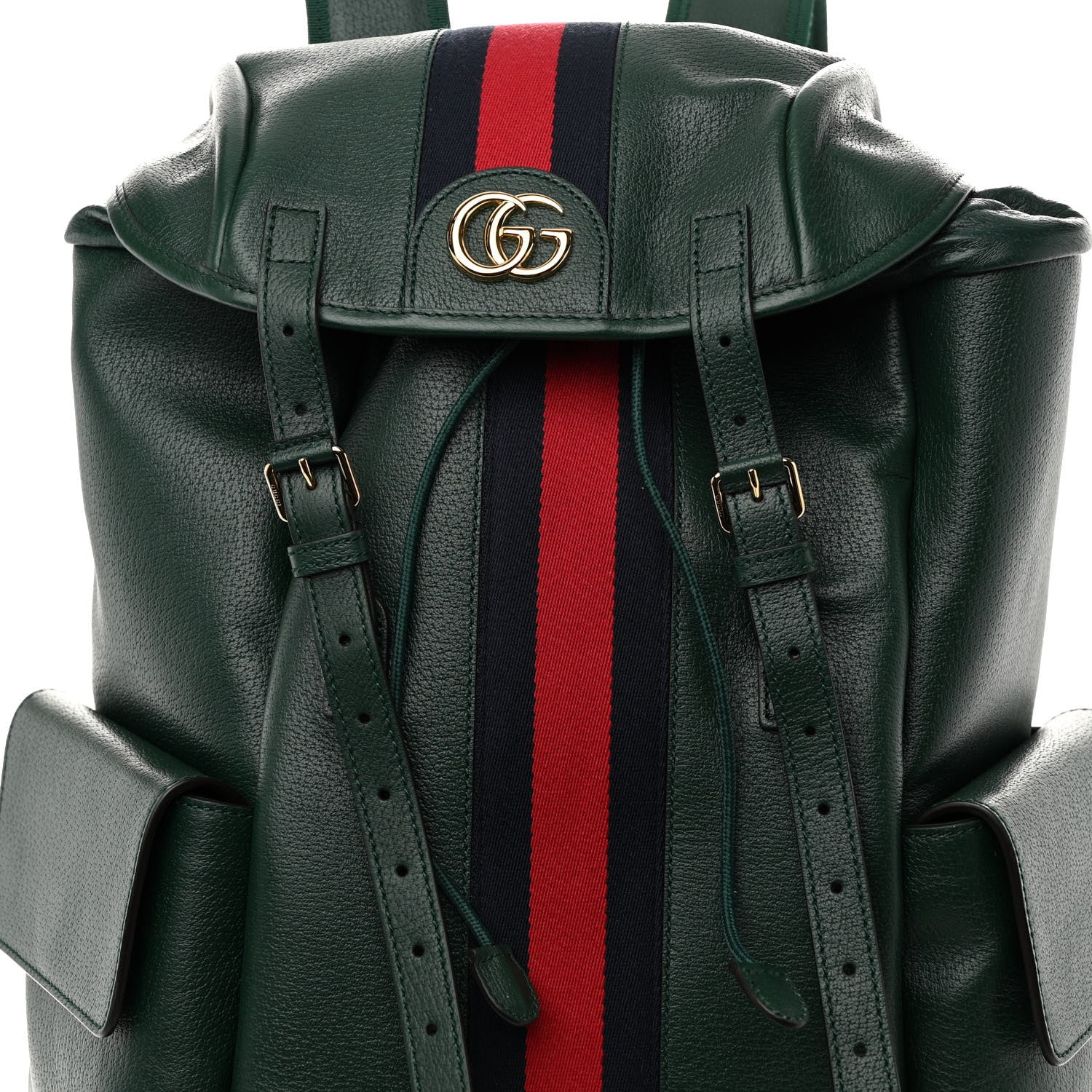 Gucci Grained Calfskin Medium Ophidia Double Buckle Backpack Green 7 of 9