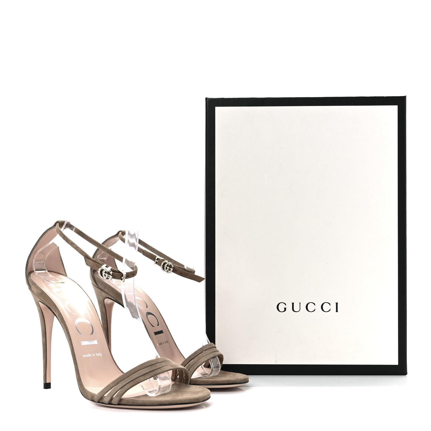 Suede Crystal Sandals 38 Mud
