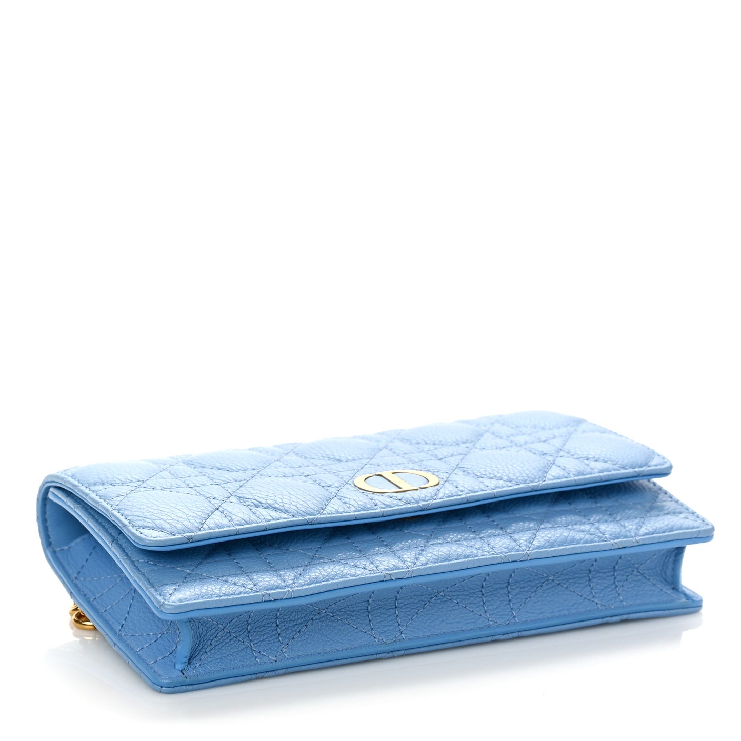 Supple Calfskin Cannage Caro Belt Pouch with Chain Cornflower