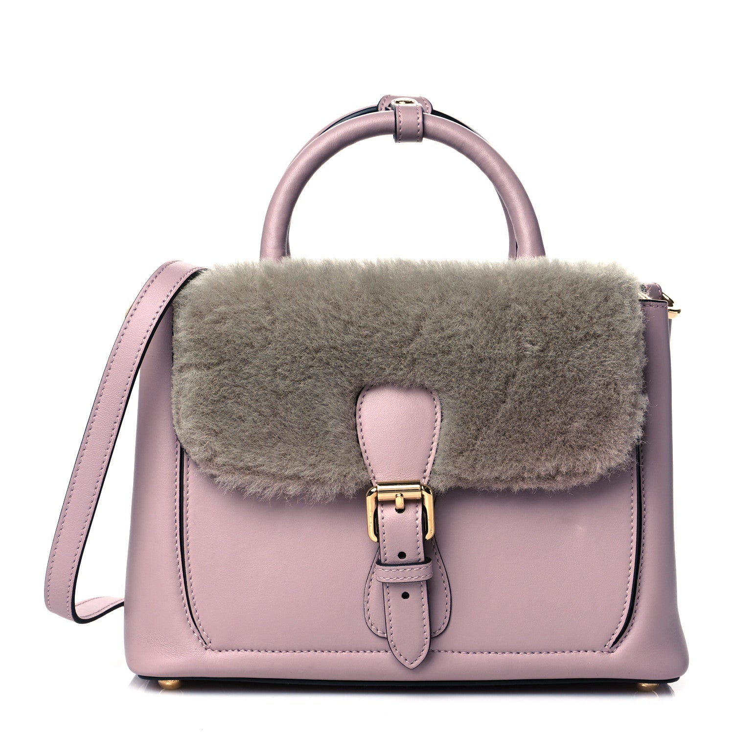 Burberry Smooth Calfskin Shearling Small Saddle Tote Pale Orchid 1 of 9
