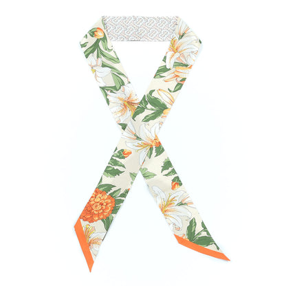 Burberry Silk Monogram Floral Print Skinny Scarf Beige 1 of 8