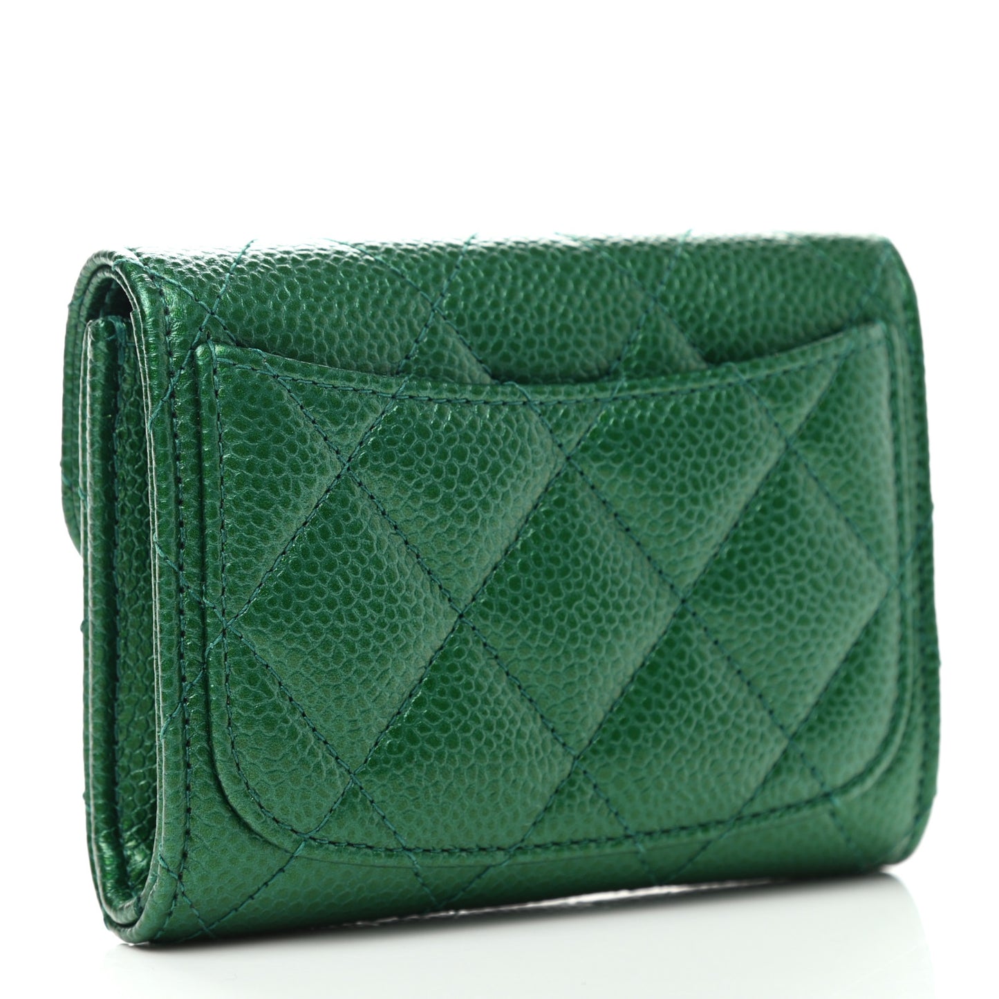 Metallic Caviar Quilted Card Holder Wallet Green