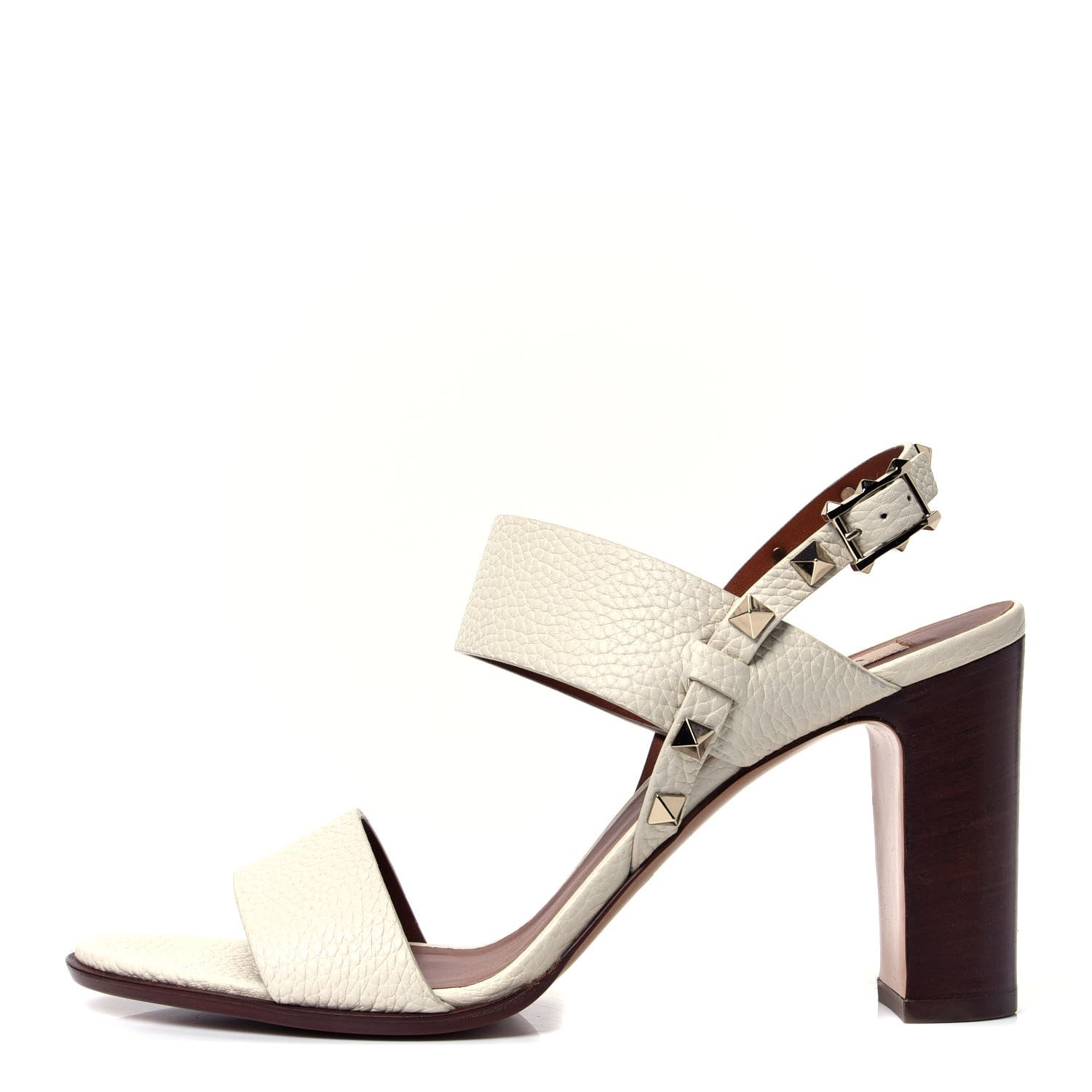 Valentino Garavani Pebbled Calfskin Rockstud Double Slingback Strap 85mm Sandals 39 Light Ivory 1 of 9