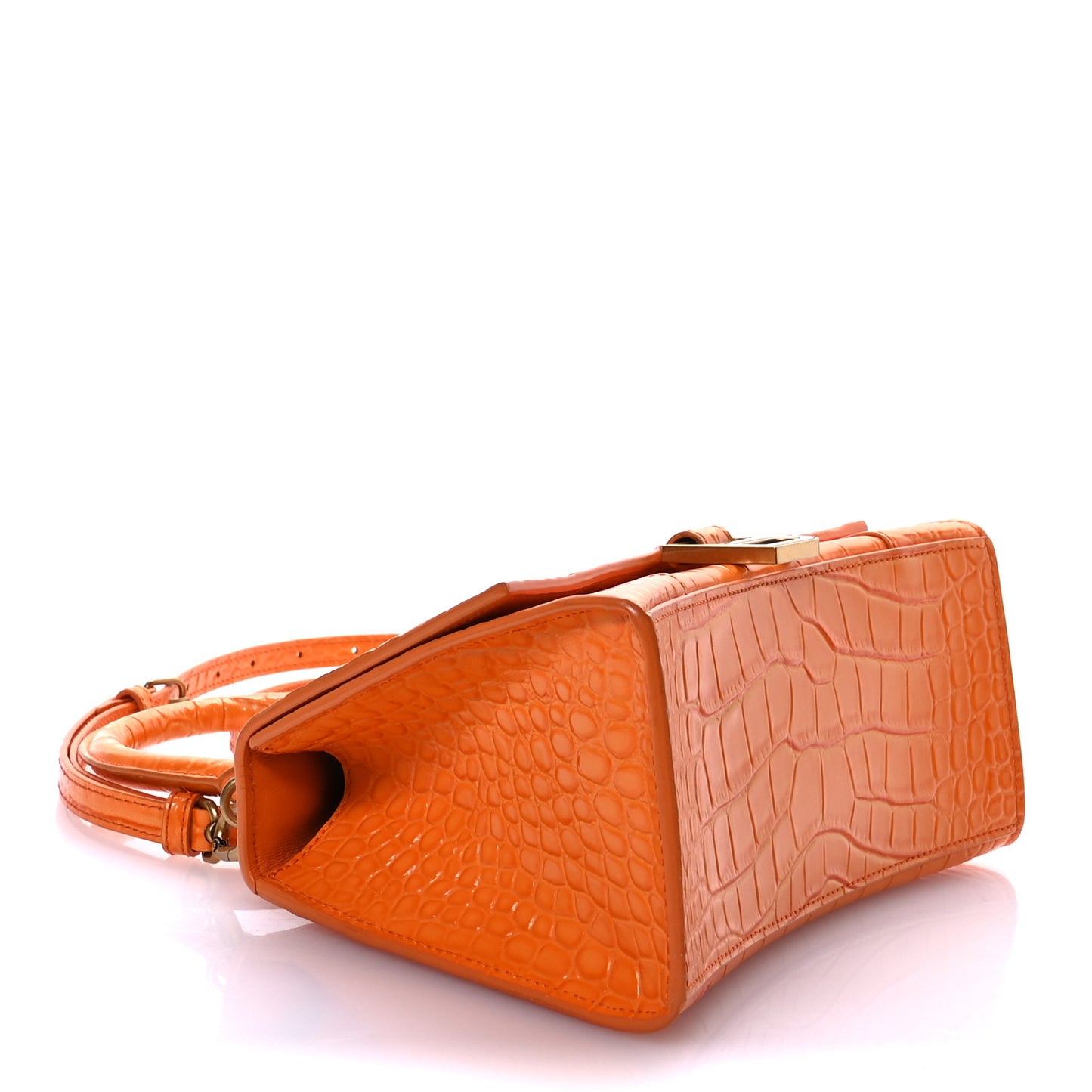 Shiny Calfskin Crocodile Embossed Small Hourglass Top Handle Bag Orange