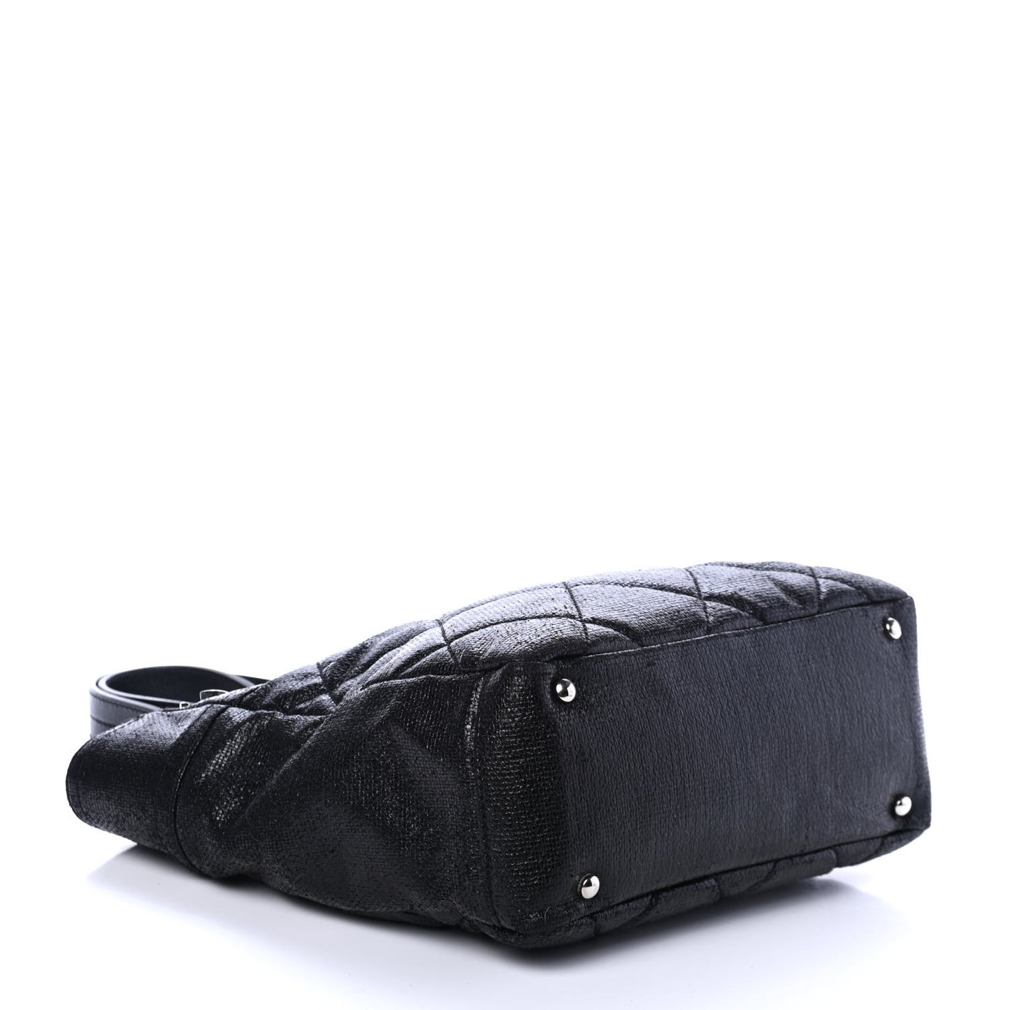Metallic Coated Canvas Quilted Small Paris Biarritz Tote Black
