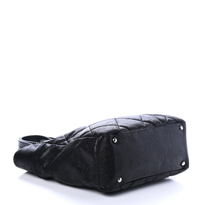 Chanel Metallic Coated Canvas Quilted Small Paris Biarritz Tote Black 3 of 4