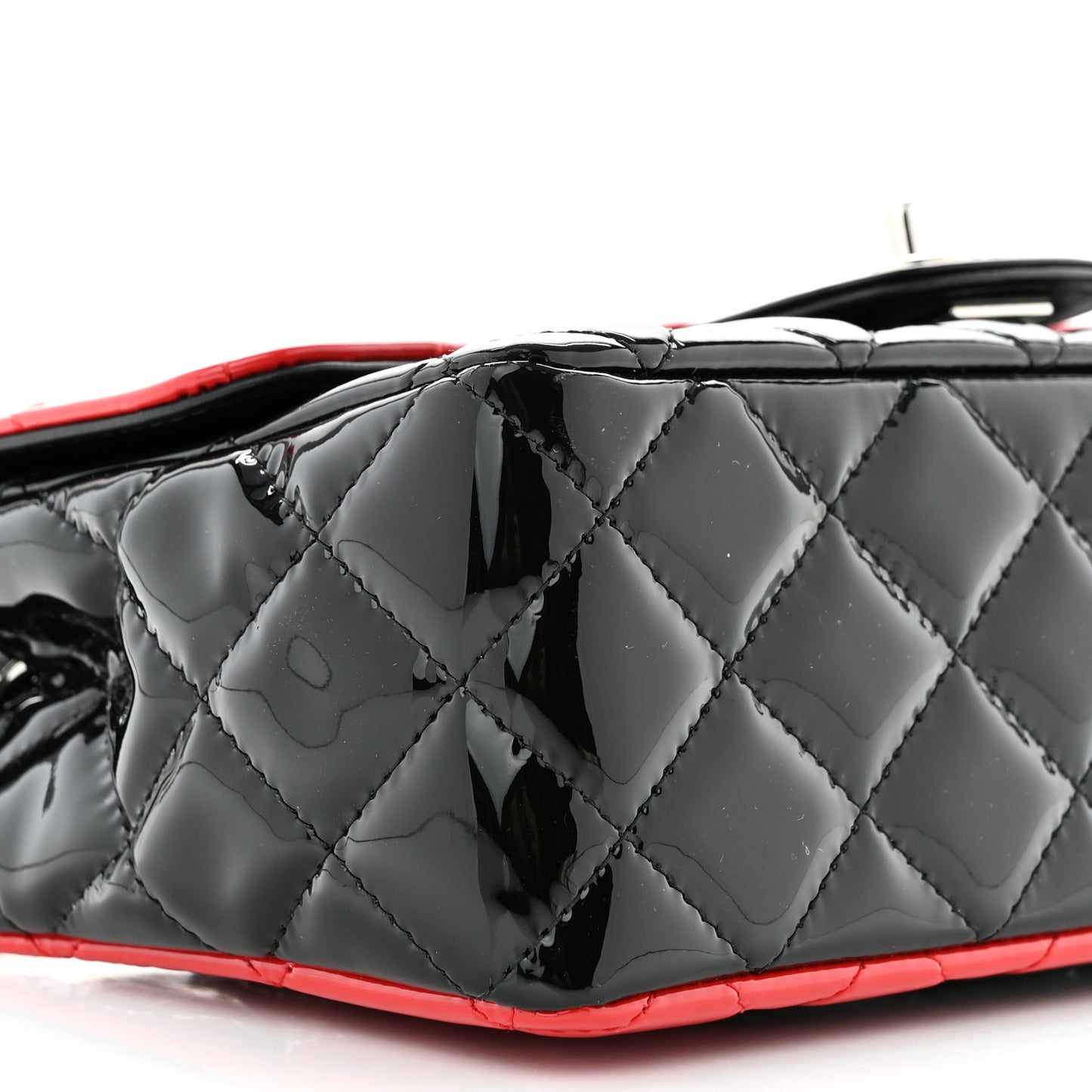Patent Calfskin Quilted Bi-Color Mini Rectangular Flap Red Black